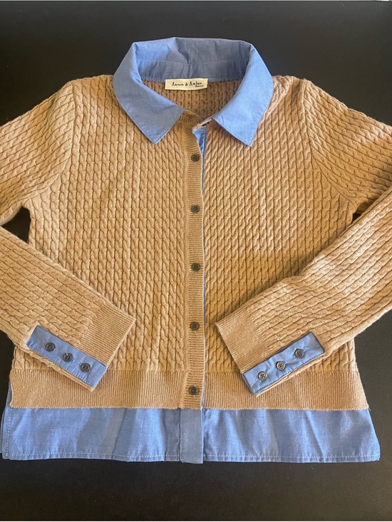 Aaron & Amber Sweaters - Aaron & Amber Tan Cable-Knit Cardigan Mixed Media Size Medium